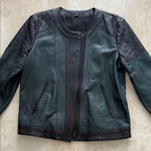 Theory Dark Green and Black Leather Jacket